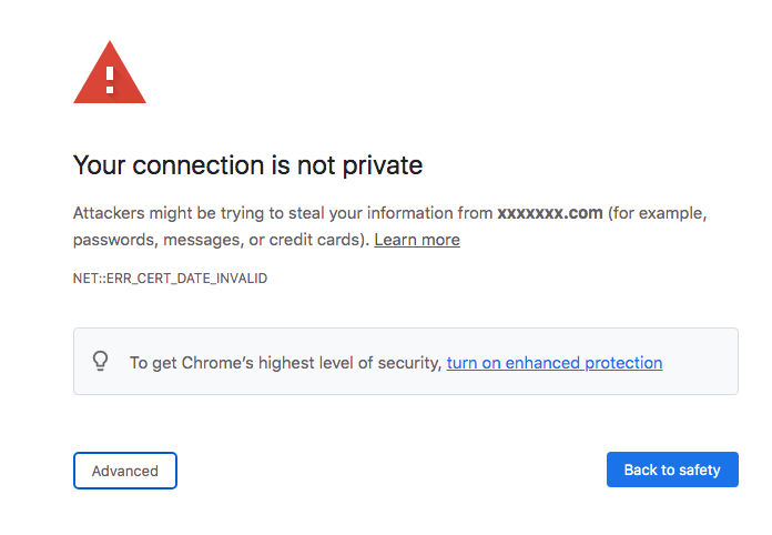 Chrome Your connection is not private ERR CERT DATE INVALID