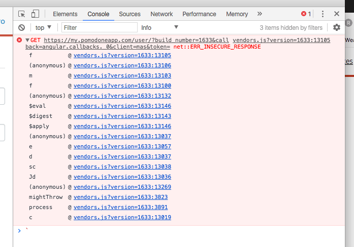 Pomodone dev console ERR INSECURE RESPONSE