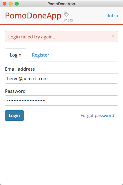 Pomodone login failed